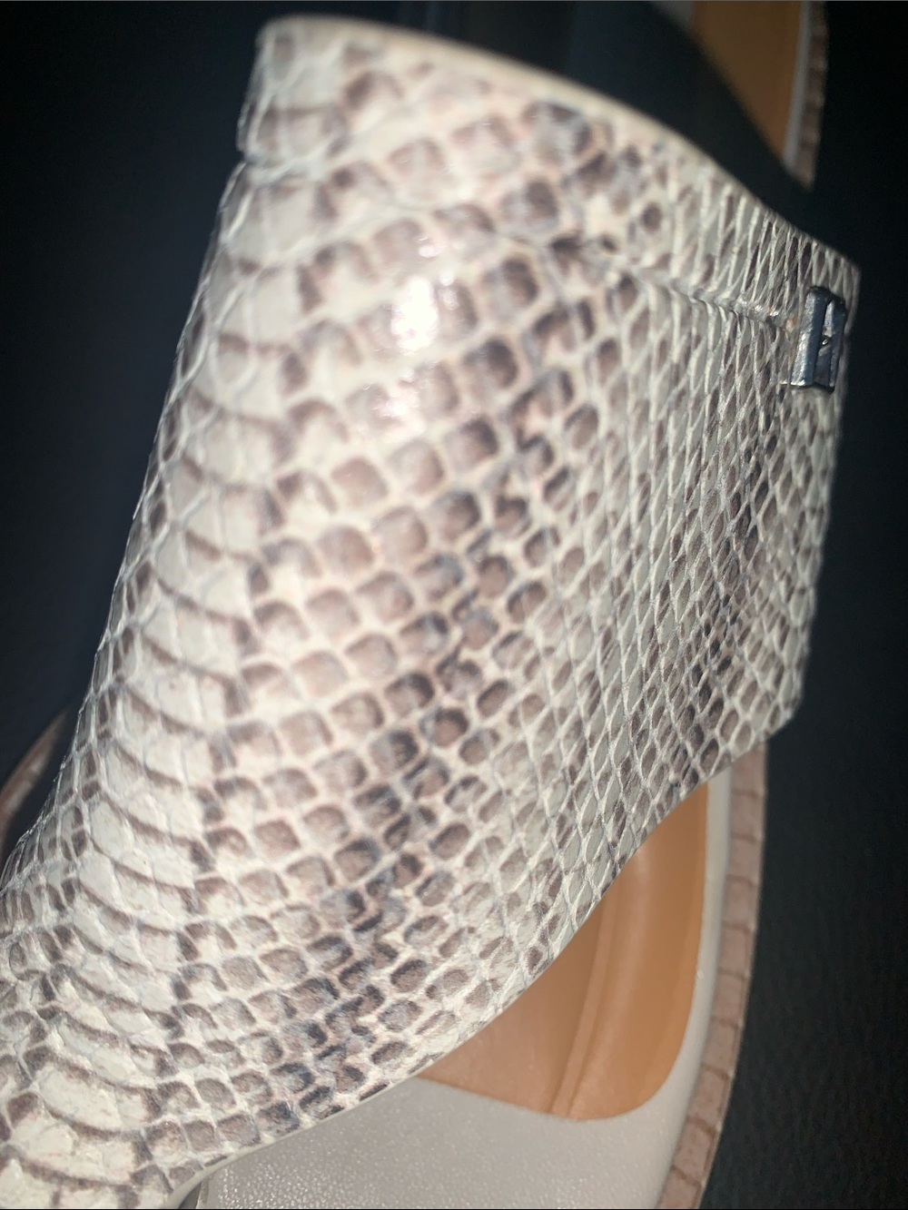 Franco Sarto Metallic Silver Snake-Print Slide Sandals - Picture 8 of 8